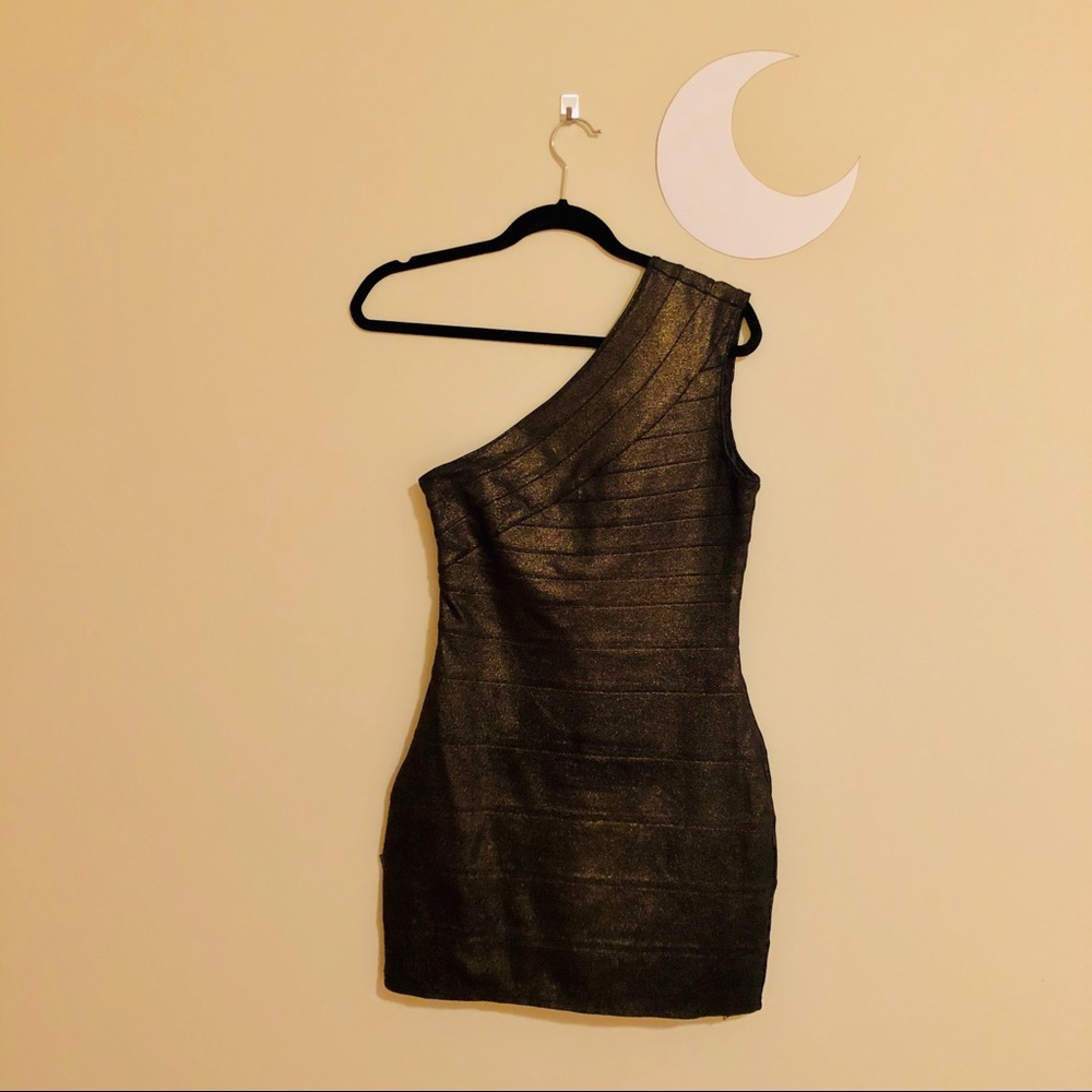 Express Metallic Copper/Black BodyCon Mini Dress